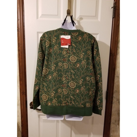 NWT size L Classic Elements green with golden floeal print sweatshirt Christmas - Picture 2 of 10